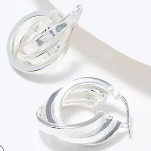 New UltraFine 950 Silver Triple‎ Hoop 1" Earrings, 5.3g